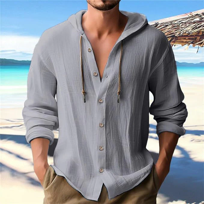 Solid-colored cotton and linen men's top